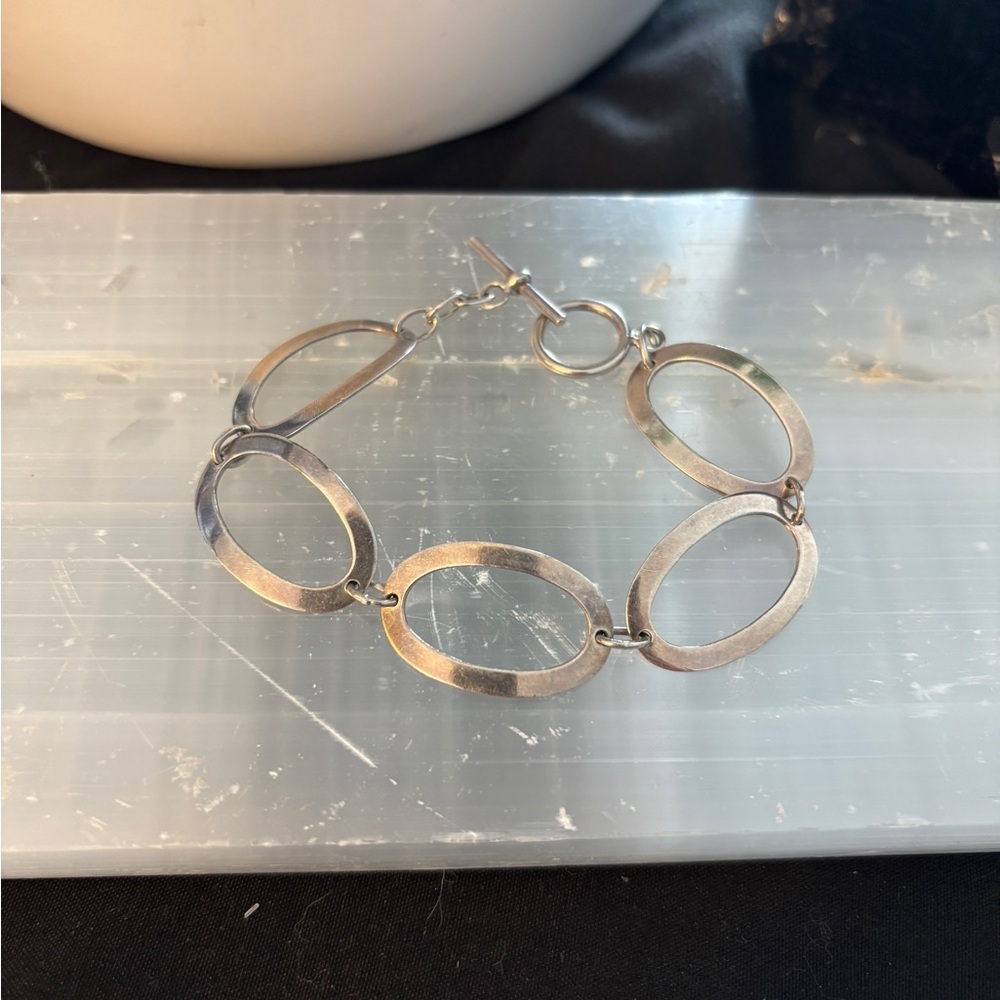 Modern Sterling Silver Oval Link Bracelet – 7” – 11 Grams – Minimalist Statement